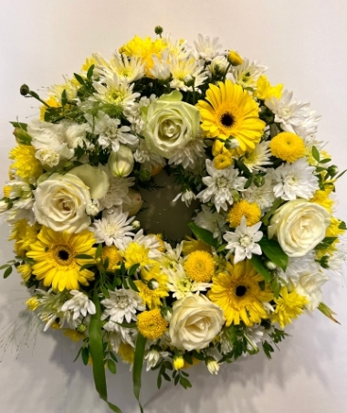 Yellow & White Funeral Wreath